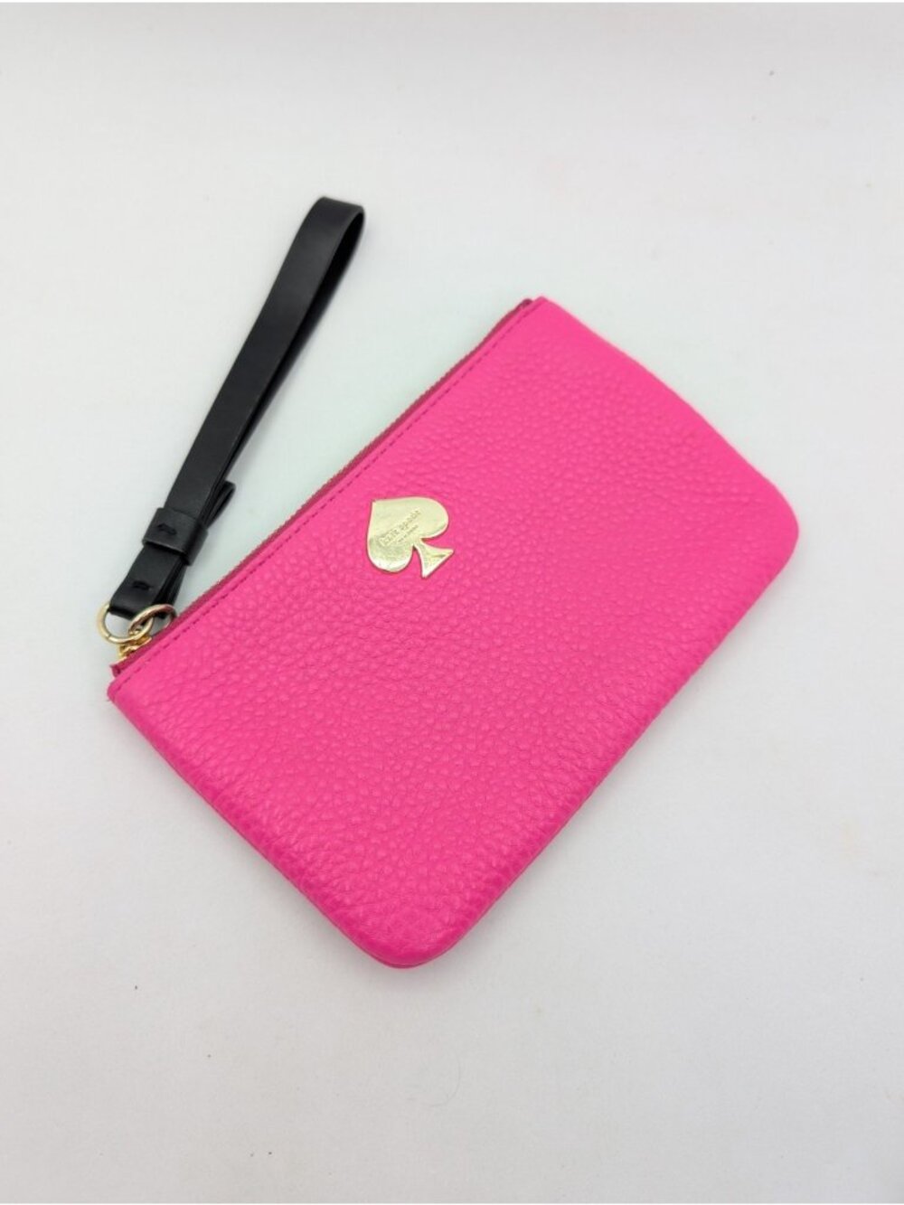 Kate Spade New York Hot Pink Barbie Leather Pebbled Wristlet Wallet Strap Clutch